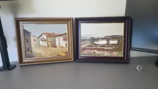 Pareja de cuadros al óleo sobre paisaje rural