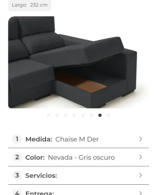 Sofá Chaise Longue Gris Tela