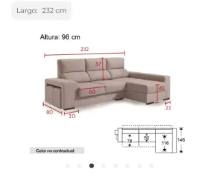 Sofá Chaise Longue Gris Tela