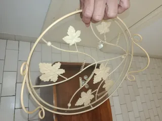 Bandeja decorativa hojas metal y cristal
