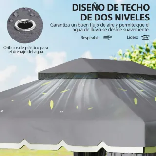 Cenador Jardín 4x3m Pabellón Gazebo Gris