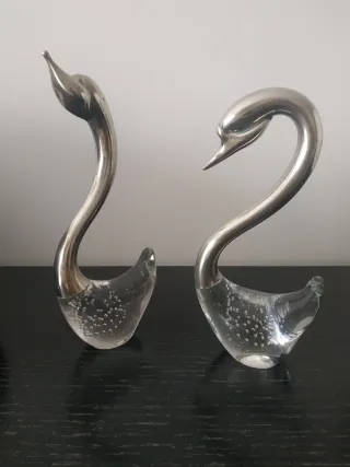 Figuras Cisnes cristal y metal