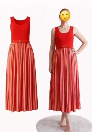 Vestido largo rojo con cinturón