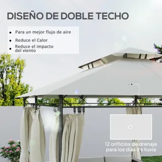 Cenador Jardín 4x3m Doble Techo Beige