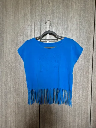 Top corto blu con frange taglia unica