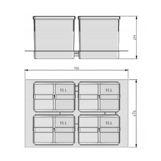 Set di bidoni della spazzatura GTV AxiSpace 4x15L 800 mm