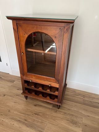 Mueble botellero vinoteca madera y cristal