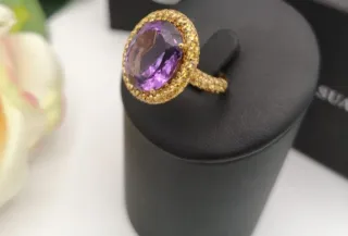 Anillo Oro Amatista y Zafiros Amarillos