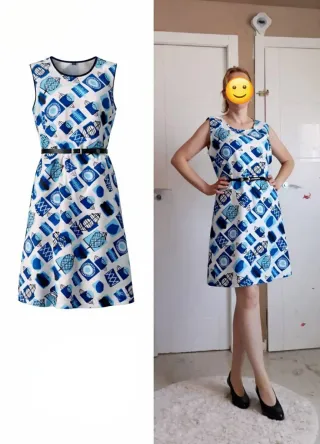 Vestido azul y blanco con cinturón incluido