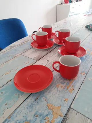 Juego 5 Tazas Café Porcelana Rojas