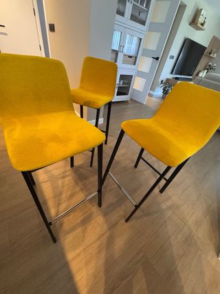 3 Sgabelli da Cucina in Velluto Senape