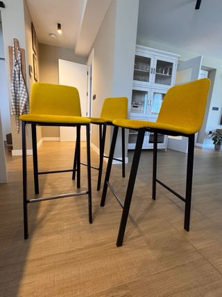 3 Sgabelli da Cucina in Velluto Senape