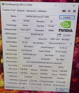 Gráfica ASUS NVIDIA GeForce GT 1030 2GB LOW PROFIL
