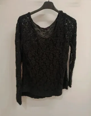 Maglione donna traforato nero