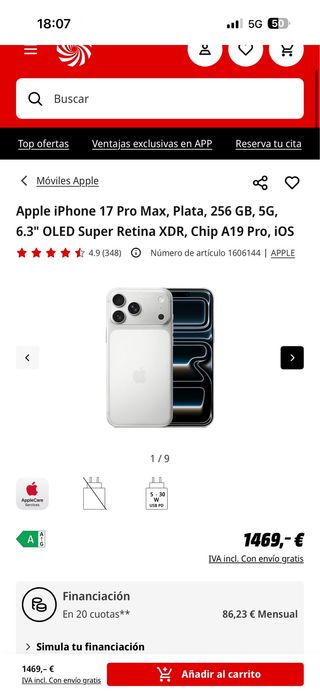 iPhone 17 Pro Max Plata 256GB 5G