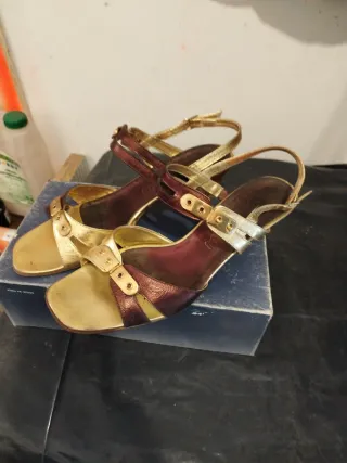 Sandali donna oro e bordeaux Made in Italy