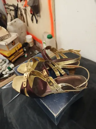 Sandali donna oro e bordeaux Made in Italy