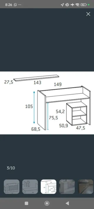 Escritorio Ros blanco madera, gran tamaño
