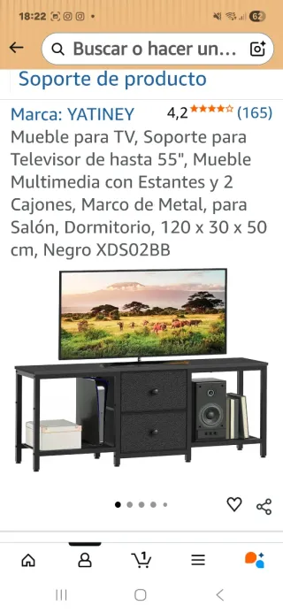 Mesa TV YATINEY Negra Metal y Madera