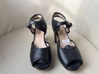 Sandalias Tacón Piel Negro 10cm