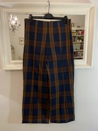 Pantalón Palazzo Cuadros Azul y Marrón