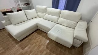 Sofá Chaise Longue Blanco Piel