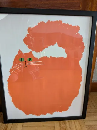 Divertida lámina decorativa de gato enmarcada.