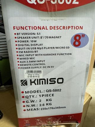 Cassa Bluetooth Kimiso con Microfono e Telecomando