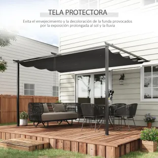 Pérgola Exterior Techo Retráctil Negra