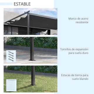 Pérgola Exterior Techo Retráctil Negra