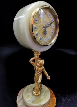 Reloj de mármol y bronce mecánico Italiano