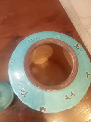 Jarrón Cerámica Balcosta Tallado Turquesa