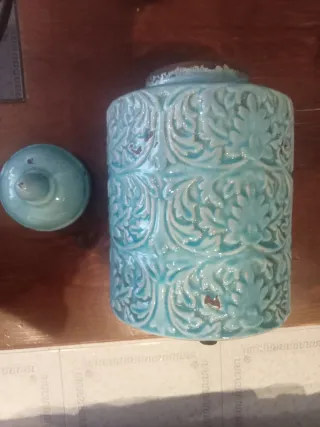 Jarrón Cerámica Balcosta Tallado Turquesa