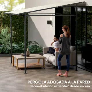Pérgola de pared 2.4x2.4m con techo inclinado
