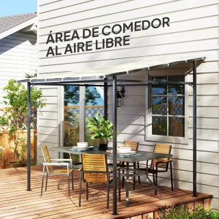 Pérgola de pared 2.4x2.4m con techo inclinado