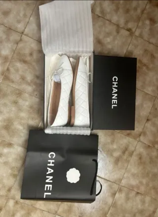 Sandalia Chanel Bailarinas Blancas Mujer