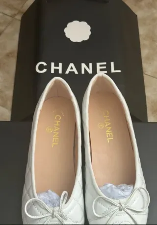 Sandalia Chanel Bailarinas Blancas Mujer
