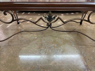 Mesa de centro madera, cristal y forja