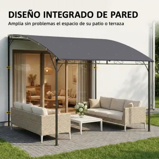 Pérgola de pared 2,8x3,8m con techo inclinado