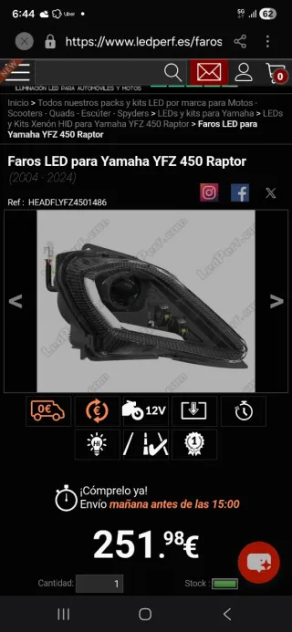 Faros LED Yamaha YFZ 450 Raptor (04-24)