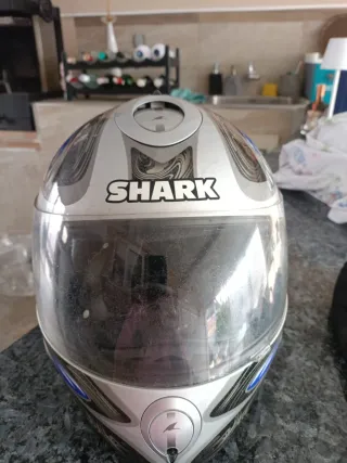 Casco Integral Shark Plata y Azul