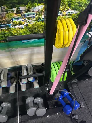 Soporte para discos de gimnasio negro.