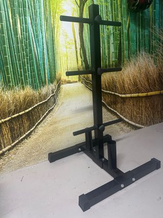 Soporte para discos de gimnasio negro.