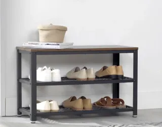 Zapatero banco - estantería en Roble y Negro