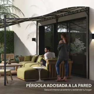 Pérgola de pared 3x6m con techo inclinado