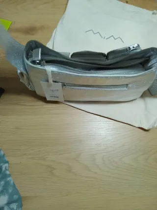 Bolso de piel auténtica plata de Mim