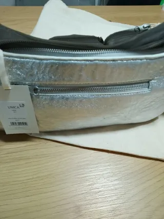Bolso de piel auténtica plata de Mim
