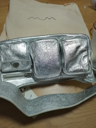 Bolso de piel auténtica plata de Mim