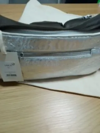 Bolso de piel auténtica plata de Mim