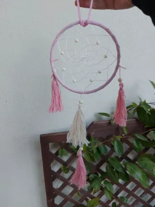 Acchiappasogni rosa e bianco artigianale
